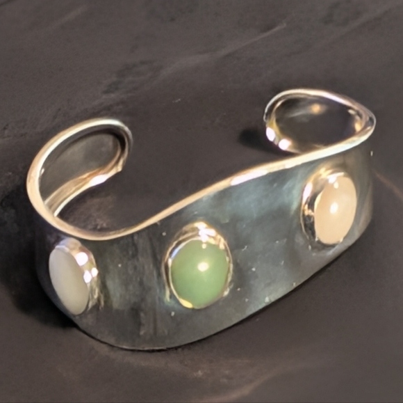 Jewelry - Vintage Solid Sterling Silver Mexico Multi Gem Cuff Bracelet 6 Inches
